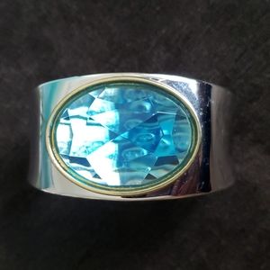 Bob Mackie Silver plated cuff braclet w Blue Stone